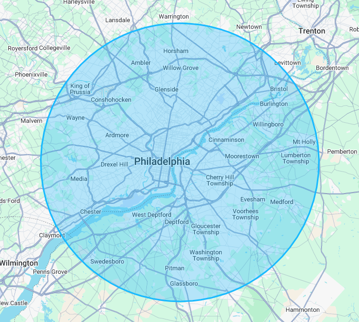 Royalty Mobile Detailing Service Area - Philadelphia Tri-State Area